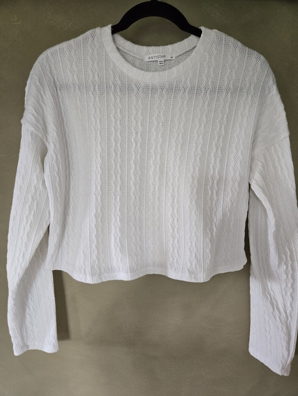 Antistar | White Cropped Cable Knit Boxy Sweater, Size M - Picture 2 of 11